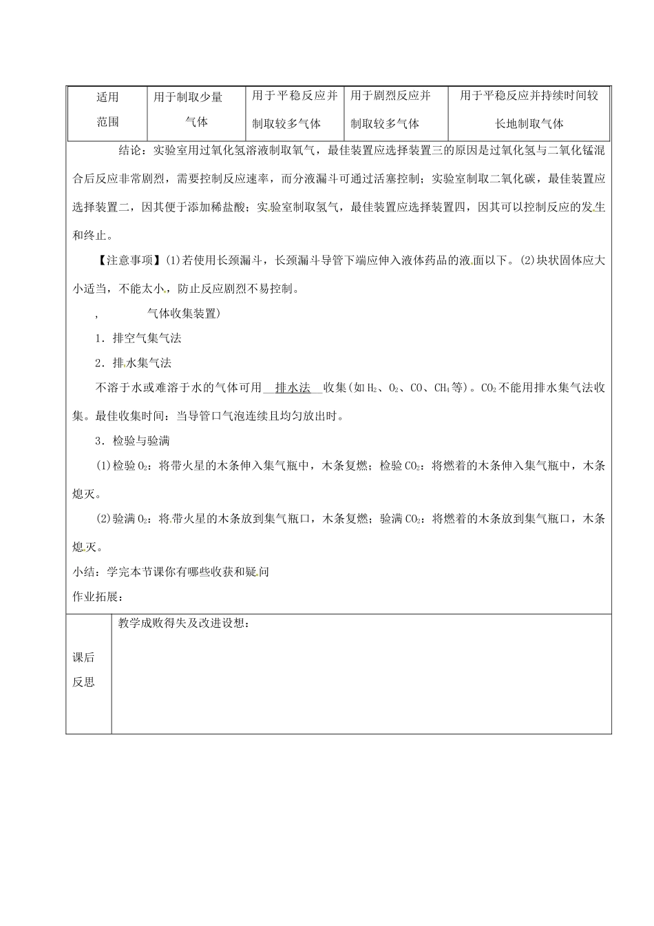 黑龙江省鸡西市恒山区中考化学 第16讲 常见气体的制备与收集复习教案1-人教版初中九年级全册化学教案_第2页