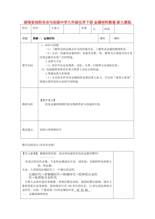 湖南省浏阳市赤马初级中学九年级化学下册 金属材料教案 新人教版
