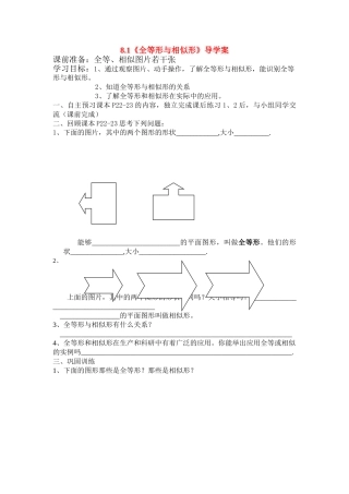 八年级数学下册 8.1全等与相似形导学案 青岛版