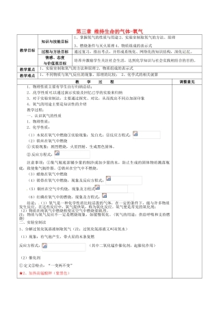 福建省福清西山学校初中部九年级化学上册 第三章 维持生命的气体-氧气复习教案 粤教版