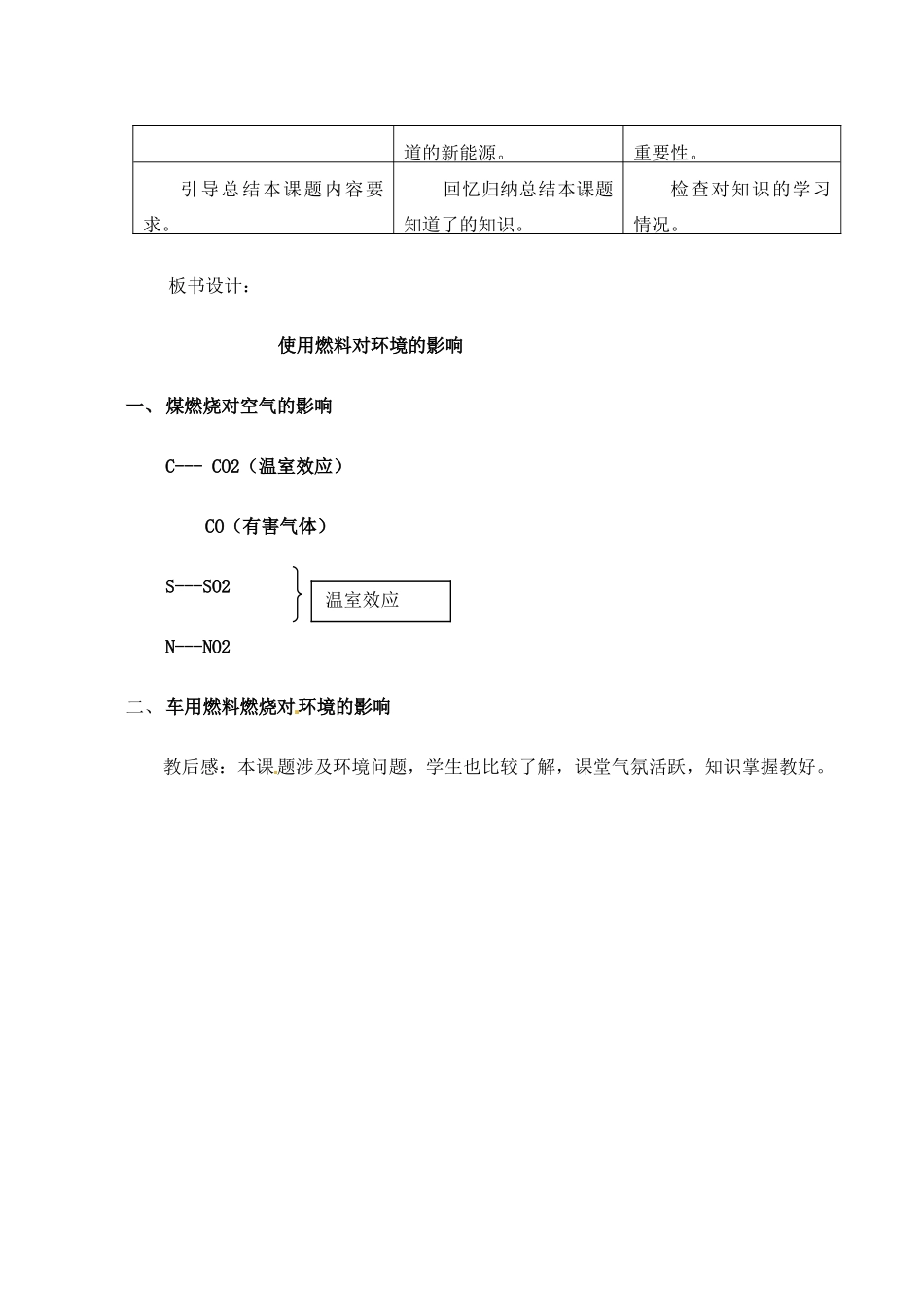 江苏省大丰市万盈二中九年级化学《使用燃料对环境的影响》教案 人教新课标版_第3页