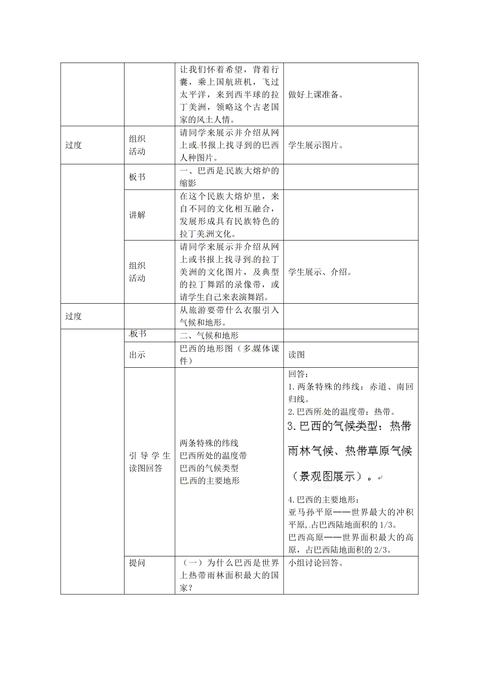 河北省秦皇岛市抚宁县驻操营学区七年级地理下册《巴西》教案 新人教版_第2页