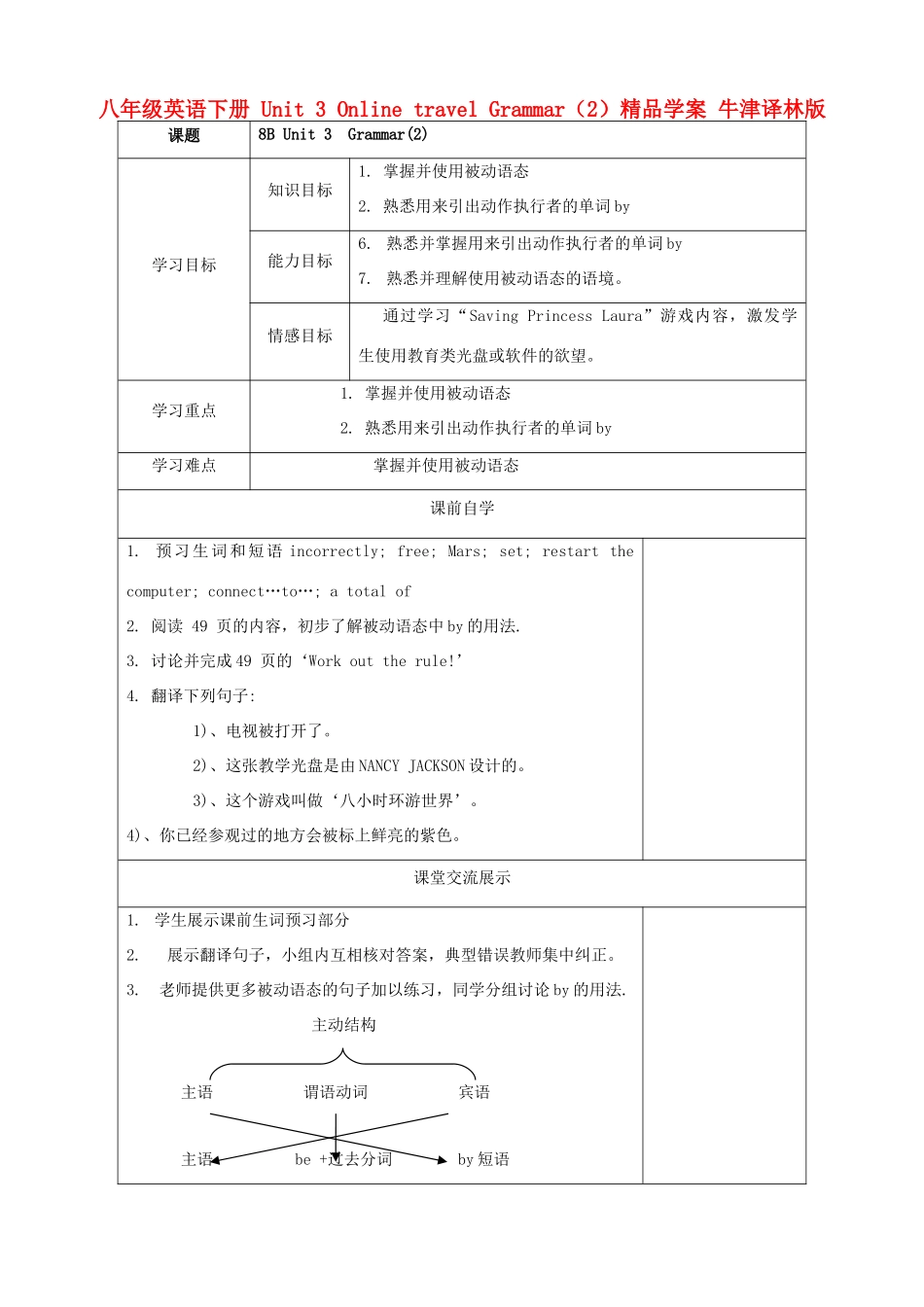 八年级英语下册 Unit 3 Online travel Grammar（2）精品学案 牛津译林版_第1页