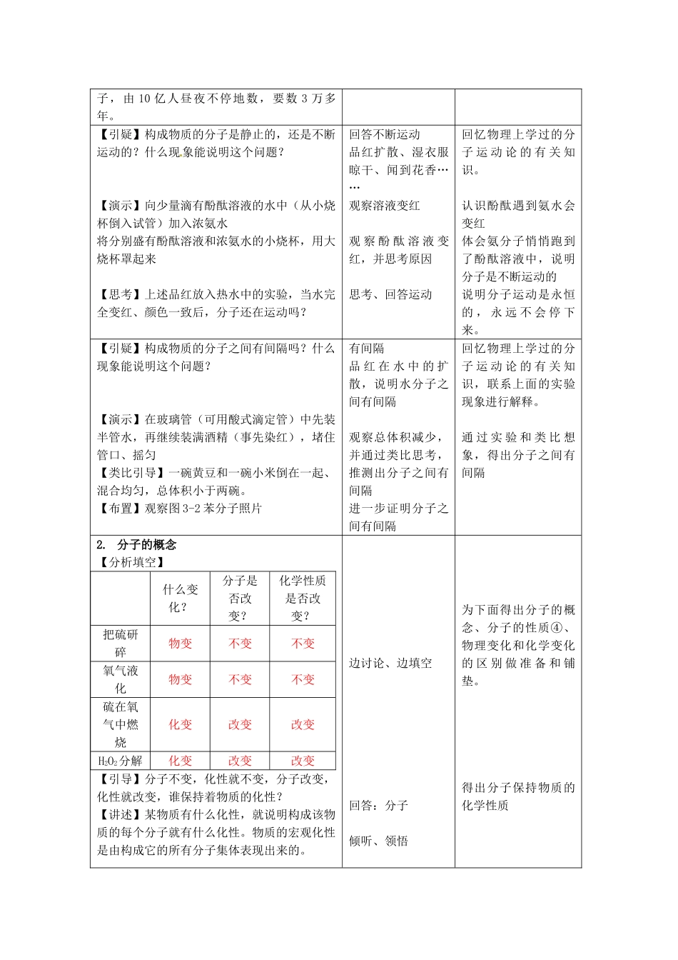 河北省邯郸市复兴区铁路中学九年级化学上册 3.1 分子和原子教学设计 （新版）新人教版_第2页