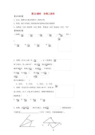 贵州省贵阳市华驿中学中考数学专项复习 第23课时 全等三角形教学案
