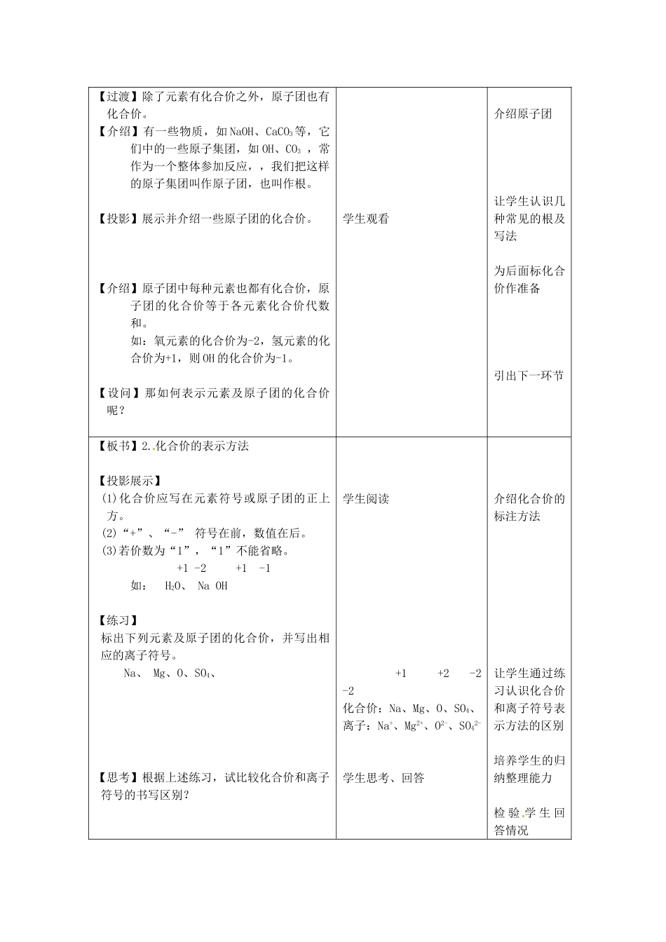 安徽省马鞍山市外国语学校九年级化学 化合价教学设计 人教新课标版_第3页