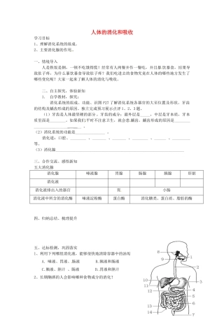 湖南省古丈县古阳中学七年级生物下册 第4单元 第9章 第二节 人体的消化和吸收（第3课时）导学案（无答案） 苏教版