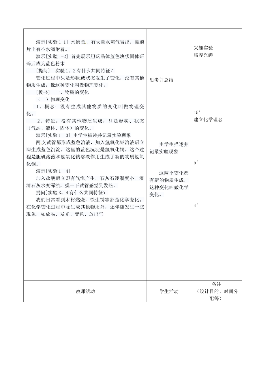 吉林省四平市第十七中学九年级化学上册《1.1.1 物质的变化》教案 （新版）新人教版_第2页