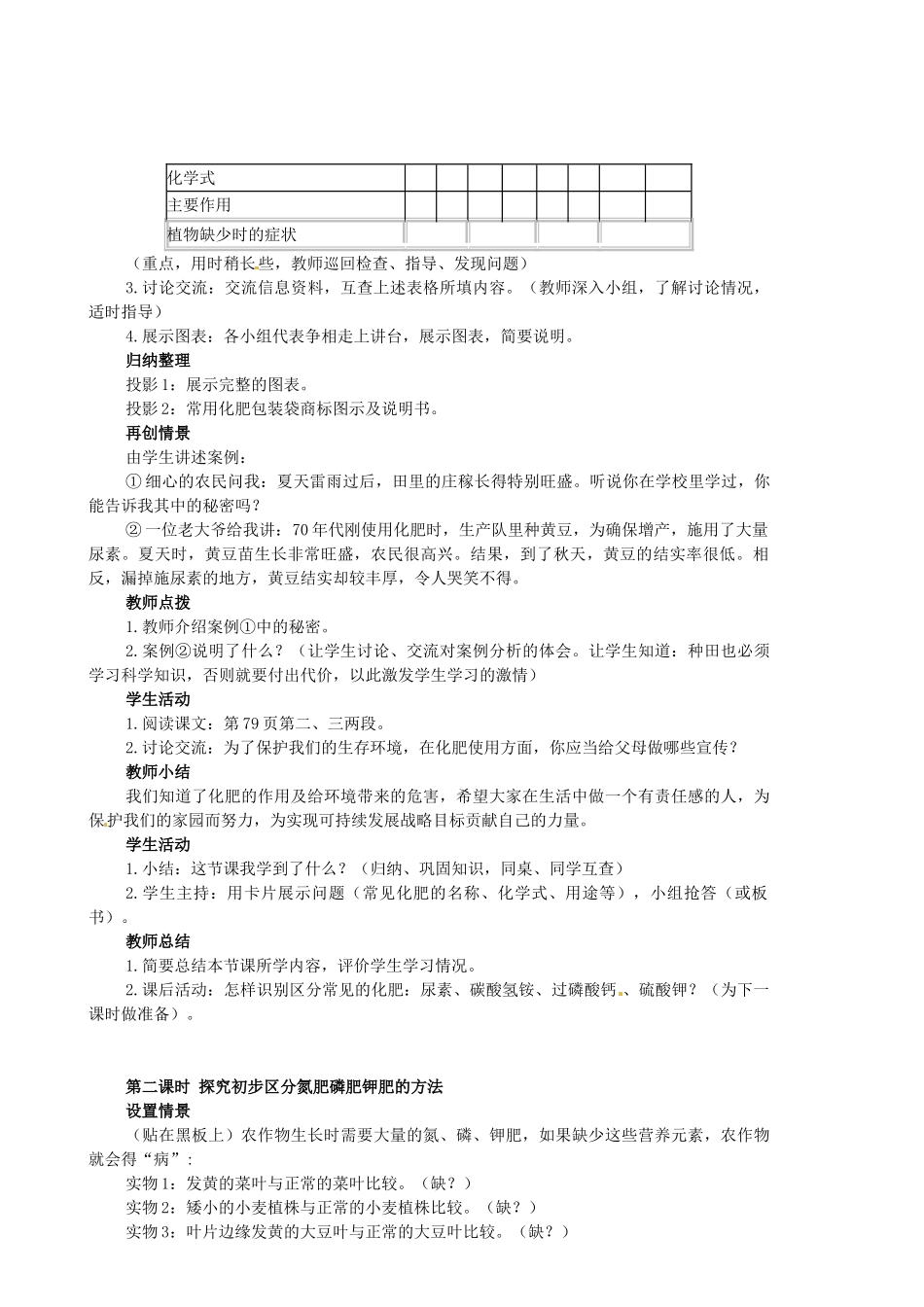 福建省长汀四中九年级化学下册《课题2 化学肥料》教案 新人教版_第2页
