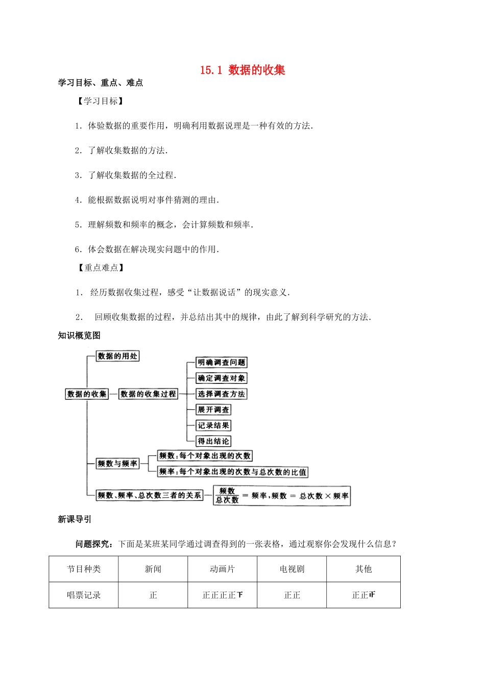 八年级数学上册 第15章 数据的收集与表示 15.1 数据的收集导学案 （新版）华东师大版-（新版）华东师大版初中八年级上册数学学案_第1页
