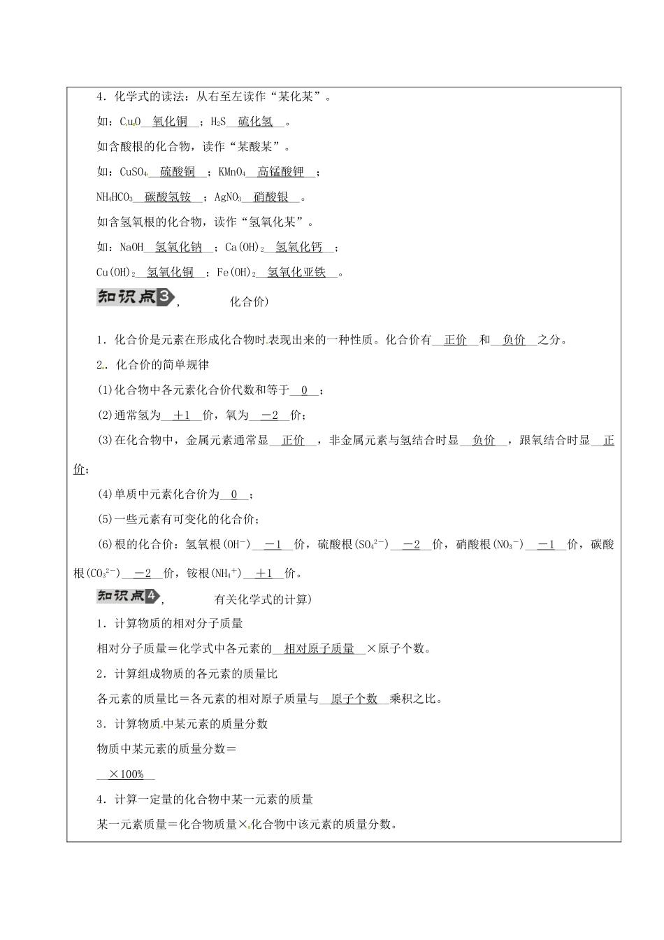 黑龙江省鸡西市恒山区中考化学 第10讲 物质的组成复习教案-人教版初中九年级全册化学教案_第2页