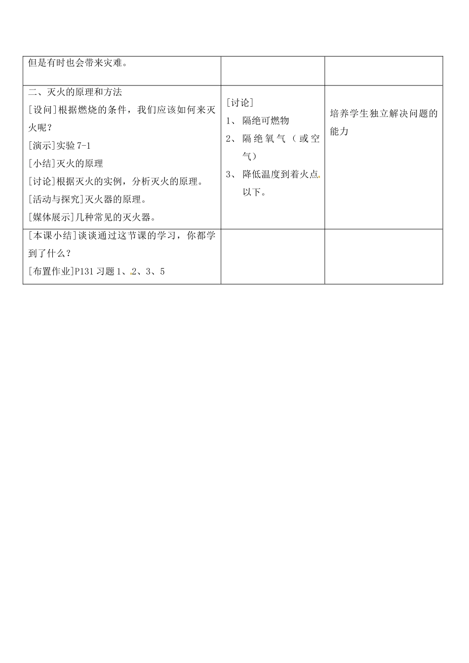 江苏省大丰市万盈二中九年级化学《燃烧和灭火》教案 人教新课标版_第3页