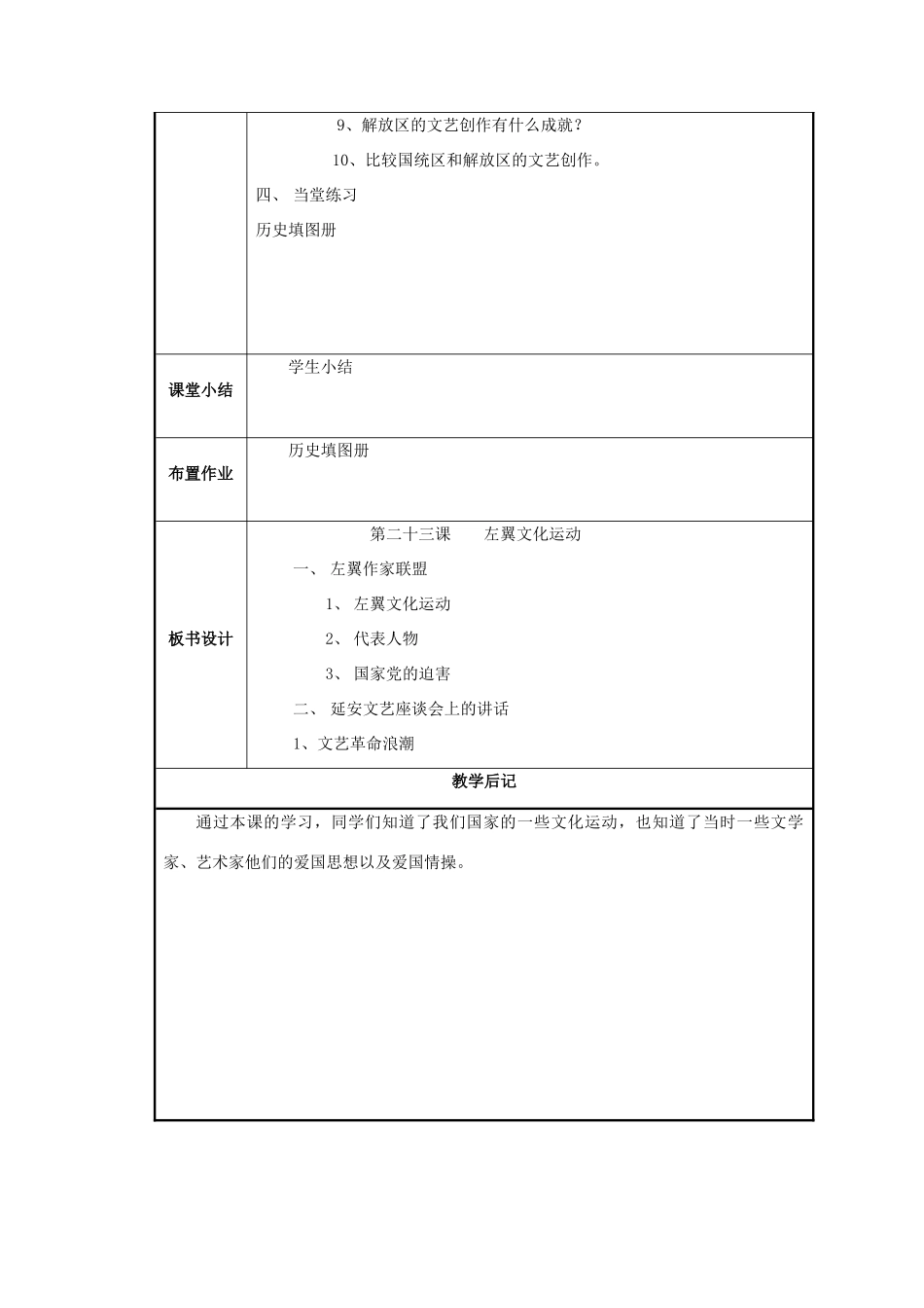 八年级历史与社会下册：第二十三课《左翼文化运动》教案（沪教版）_第2页