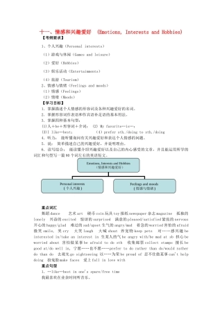 广东省中考英语突破复习（第二部分 话题部分）十一 情感和兴趣爱好（Emotions, Interests and Hobbies）导学案-人教版初中九年级全册英语学案