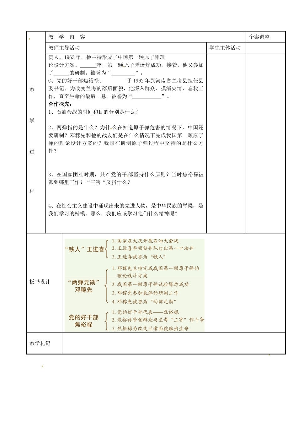 八年级历史下册 2.3 艰苦创业的民族脊梁教案 川教版-川教版初中八年级下册历史教案_第2页