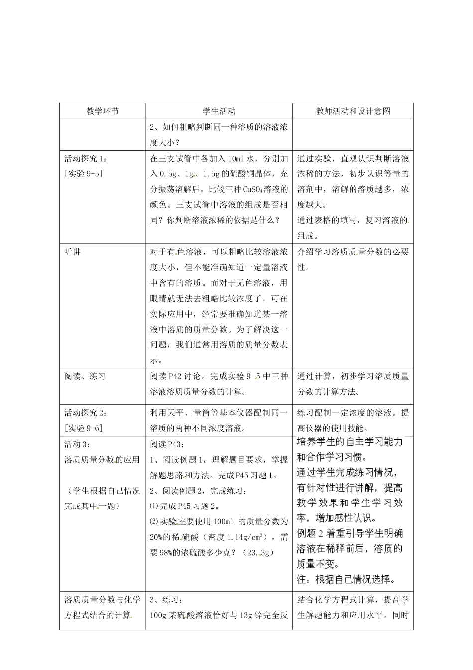 福建省厦门市集美区灌口中学九年级化学下册 第九单元 课题3 溶质的质量分数教案 新人教版_第3页