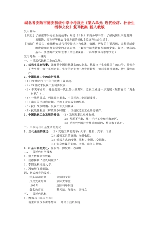 湖北省安陆市德安初级中学中考历史《第六单元 近代经济、社会生活和文化》复习教案 新人教版