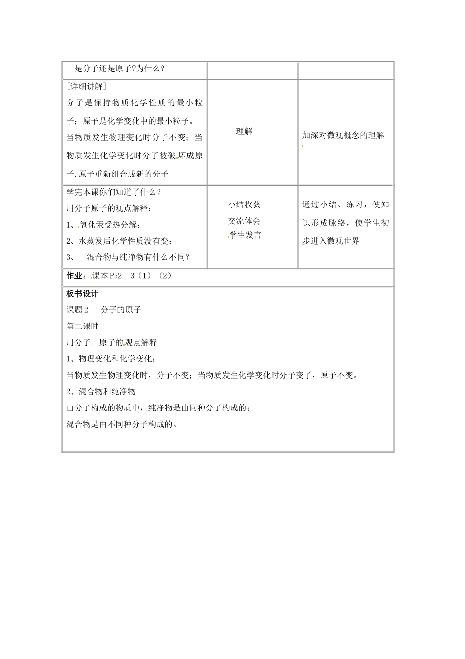 江苏省连云港市岗埠中学九年级化学上册 课题1 分子和原子（第2课时）教案 新人教版_第2页