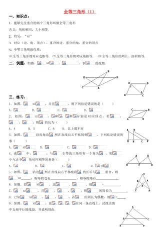 八年级数学全等三角形（学案、检测、专题）人教版