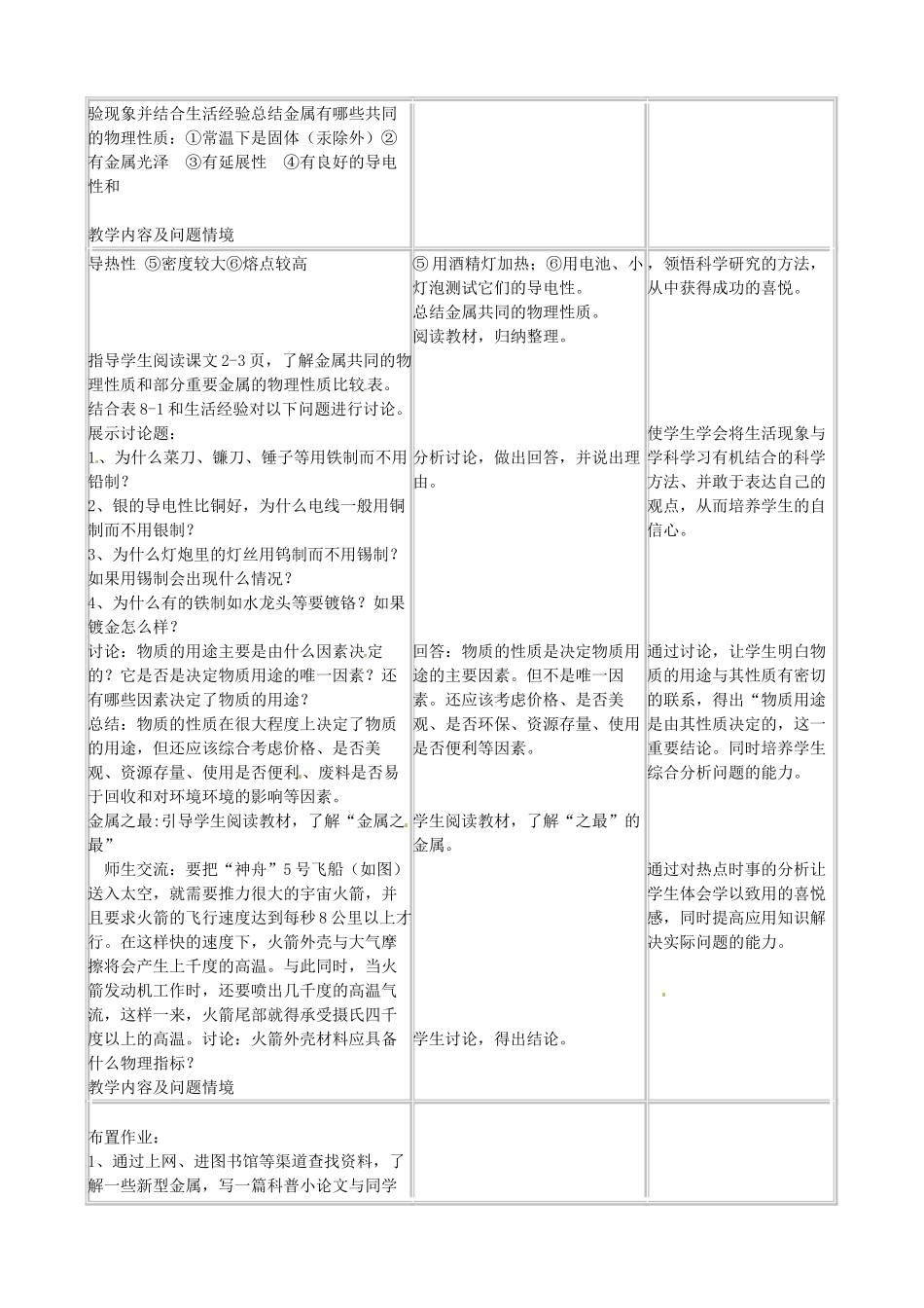 吉林省四平市第十七中学九年级化学下册《8.1.1 金属材料》教案 新人教版_第2页