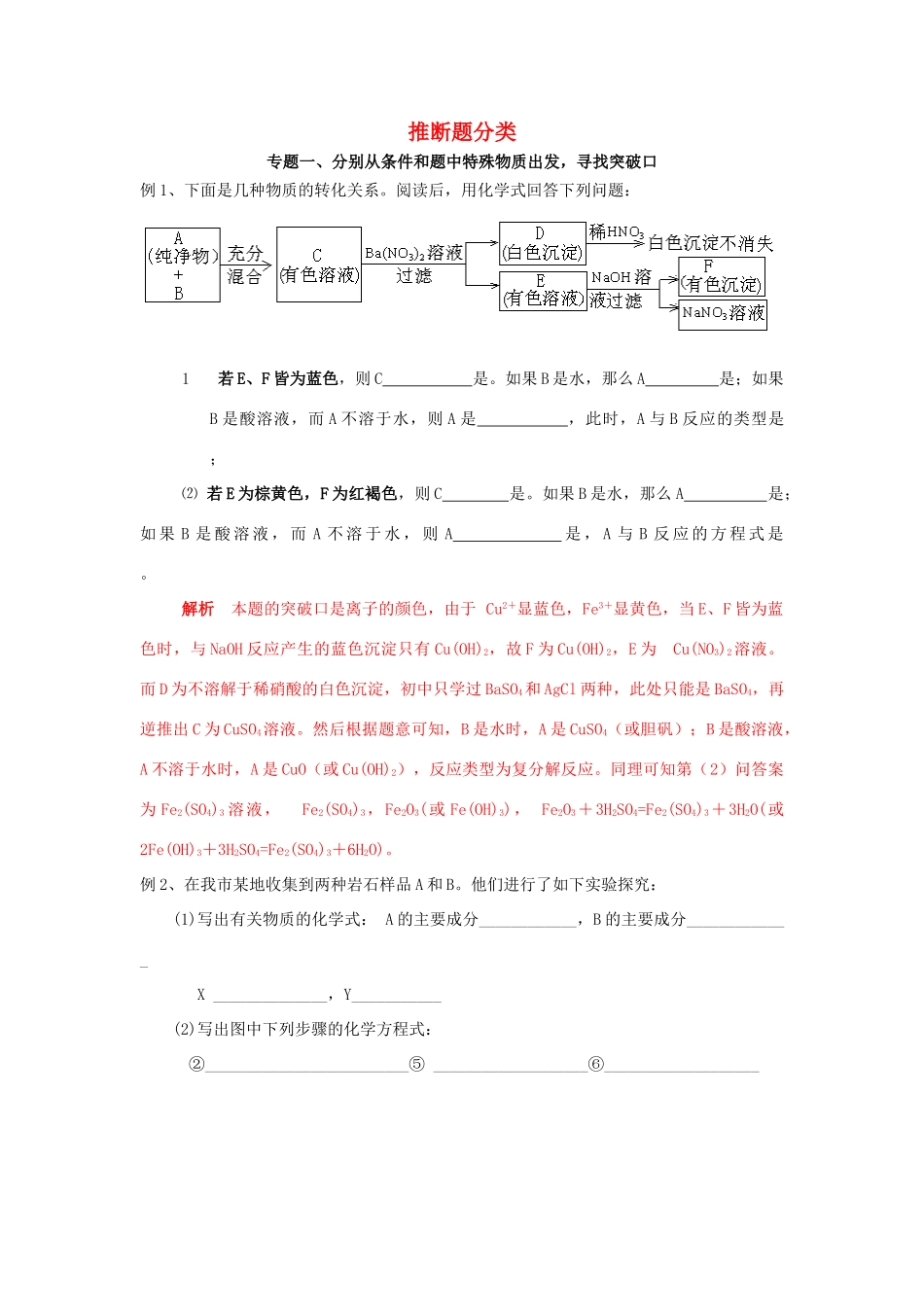 黑龙江省哈尔滨市九年级化学教师辅导材料 推断题分类-人教版初中九年级全册化学教案_第1页