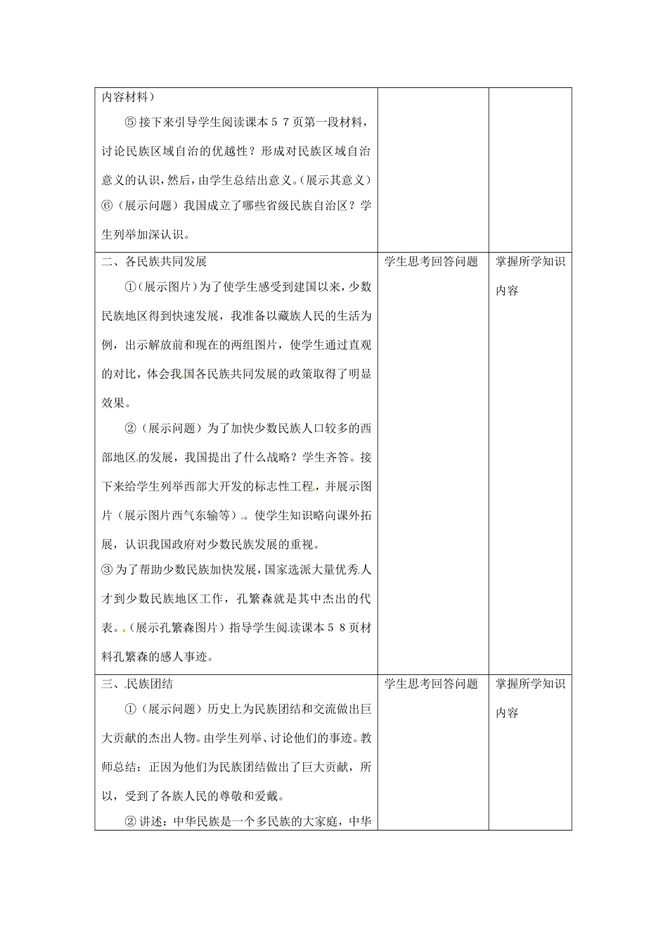 江苏省昆山市锦溪中学八年级历史下册 第11课 民族团结教案 新人教版_第2页