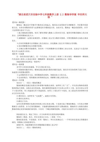 湖北省武穴市实验中学七年级数学上册 2.2 数轴导学案 华东师大版 