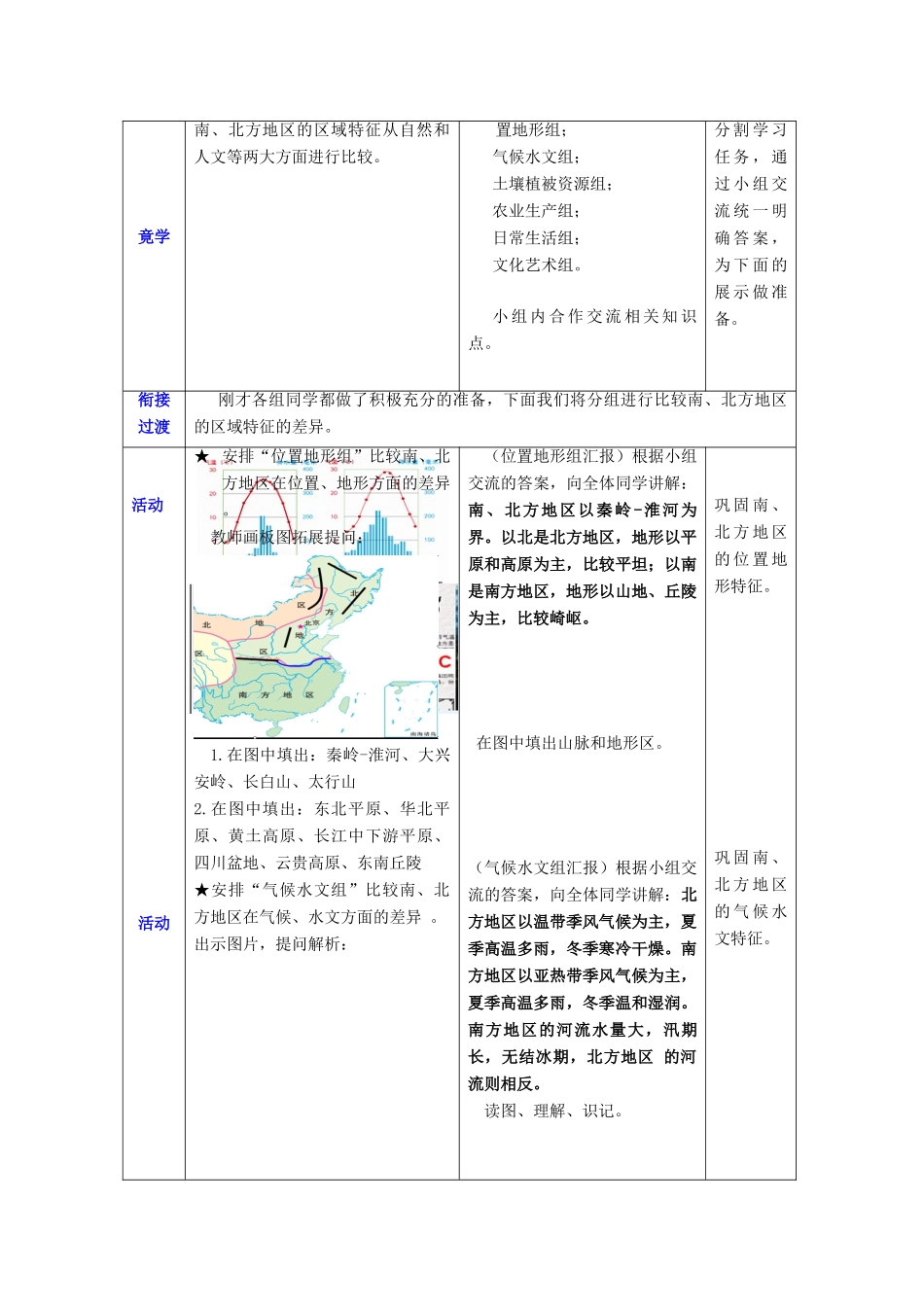 八年级地理下册 第七章 活动课 认识南方地区和北方地区的区域差异教学案 商务星球版-商务星球版初中八年级下册地理教学案_第2页