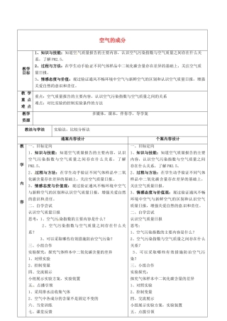 八年级化学全册 4.1 空气的成分教案3 （新版）鲁教版五四制-鲁教版五四制初中八年级全册化学教案