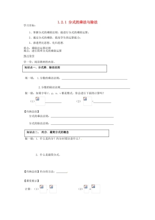 湖南省蓝山县第一中学八年级数学上册 1.2.1 分式的乘法与除法学案（无答案）（新版）湘教版