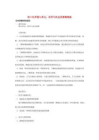 初三化学第九单元：化学与社会发展鲁教版知识精讲