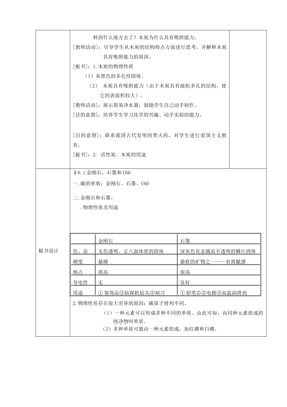 福建东侨经济开发区中学九年级化学《金刚石，石墨和C60》教案 新人教版_第3页