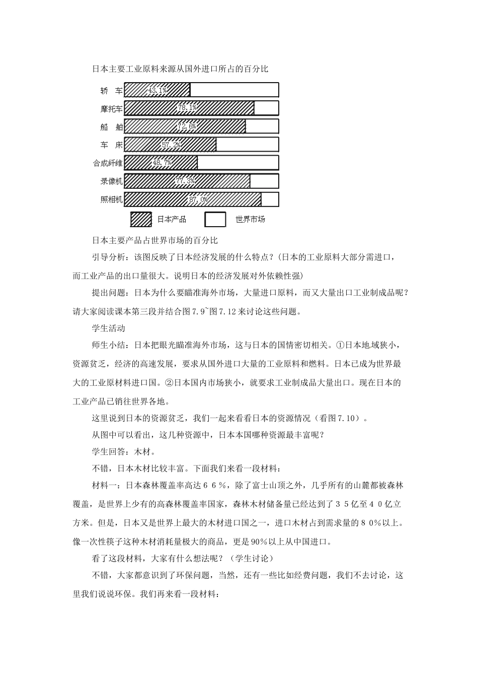 广东省珠海市金海岸中学七年级地理下册 7.1 日本（第二课时）教案 （新版）新人教版_第3页