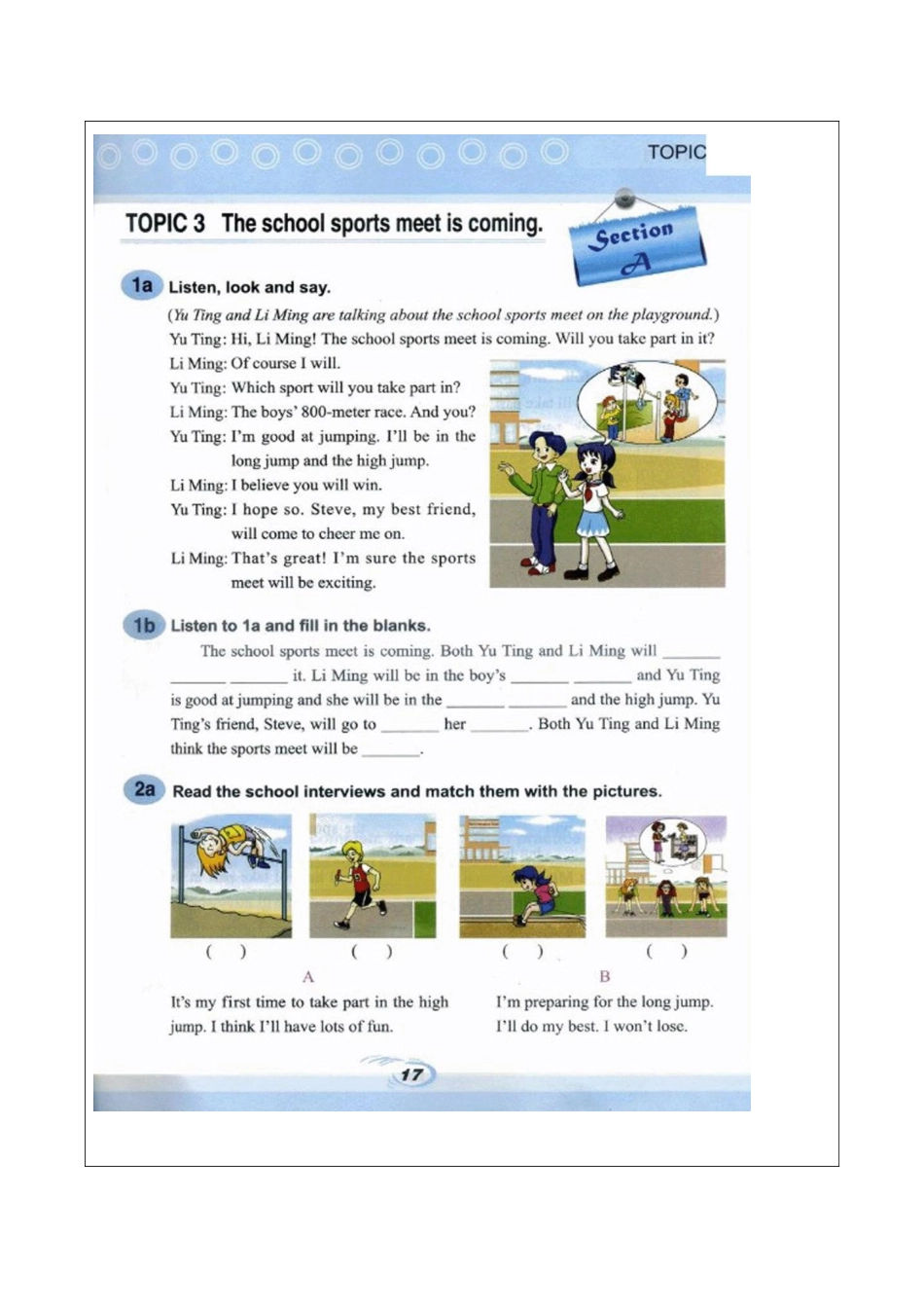 八年级英语上册 Unit 1 Playing Sports Topic 3 The school sports meet is coming Section A辅学导学案（无答案）（新版）仁爱版-（新版）仁爱版初中八年级上册英语学案_第3页