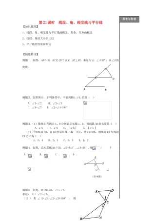 贵州省贵阳市华驿中学中考数学专项复习 第21课时 线段、角、相交线与平行线教学案
