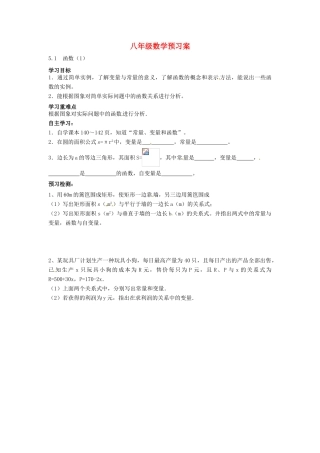 江苏省连云港东海县平明镇中学八年级数学《函数》学案 