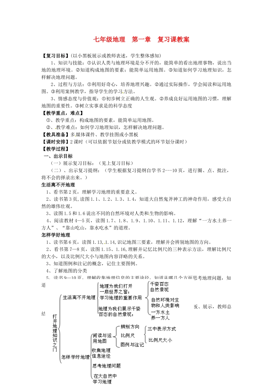 河南省三门峡市卢氏县育才中学七年级地理《第一章》复习教案 人教新课标版_第1页