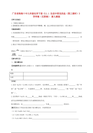 广东省珠海十中九年级化学下册《11.1 生活中常见的盐（第三课时）》导学案（无答案） 新人教版