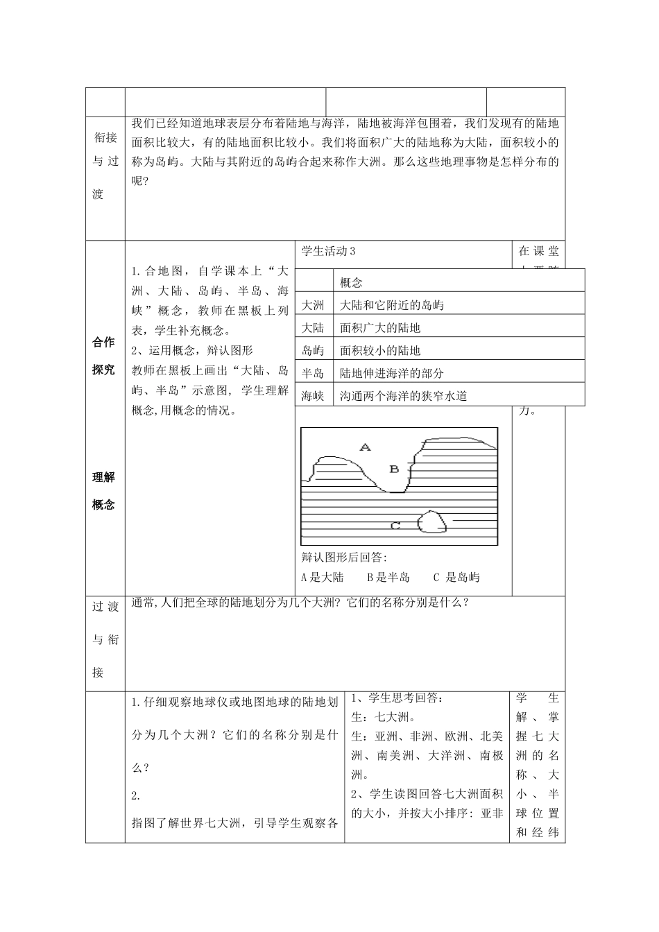 （水滴系列）七年级地理上册 第3章 第一节 海陆分布（第1课时）教案 （新版）商务星球版-（新版）商务星球版初中七年级上册地理教案_第3页