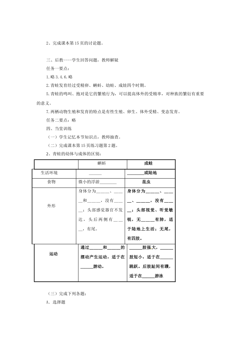 河南省濮阳市实验中学八年级生物下册 第七单元 1.3 两栖动物的生殖和发育学案（无答案） 新人教版_第2页