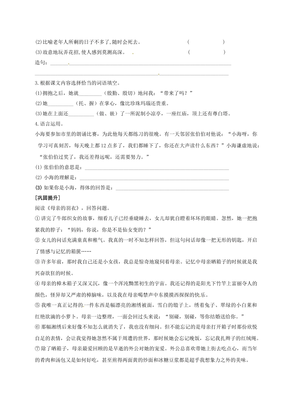 八年级语文上册 第6课《枣核》导学案 （新版）苏教版-（新版）苏教版初中八年级上册语文学案_第3页