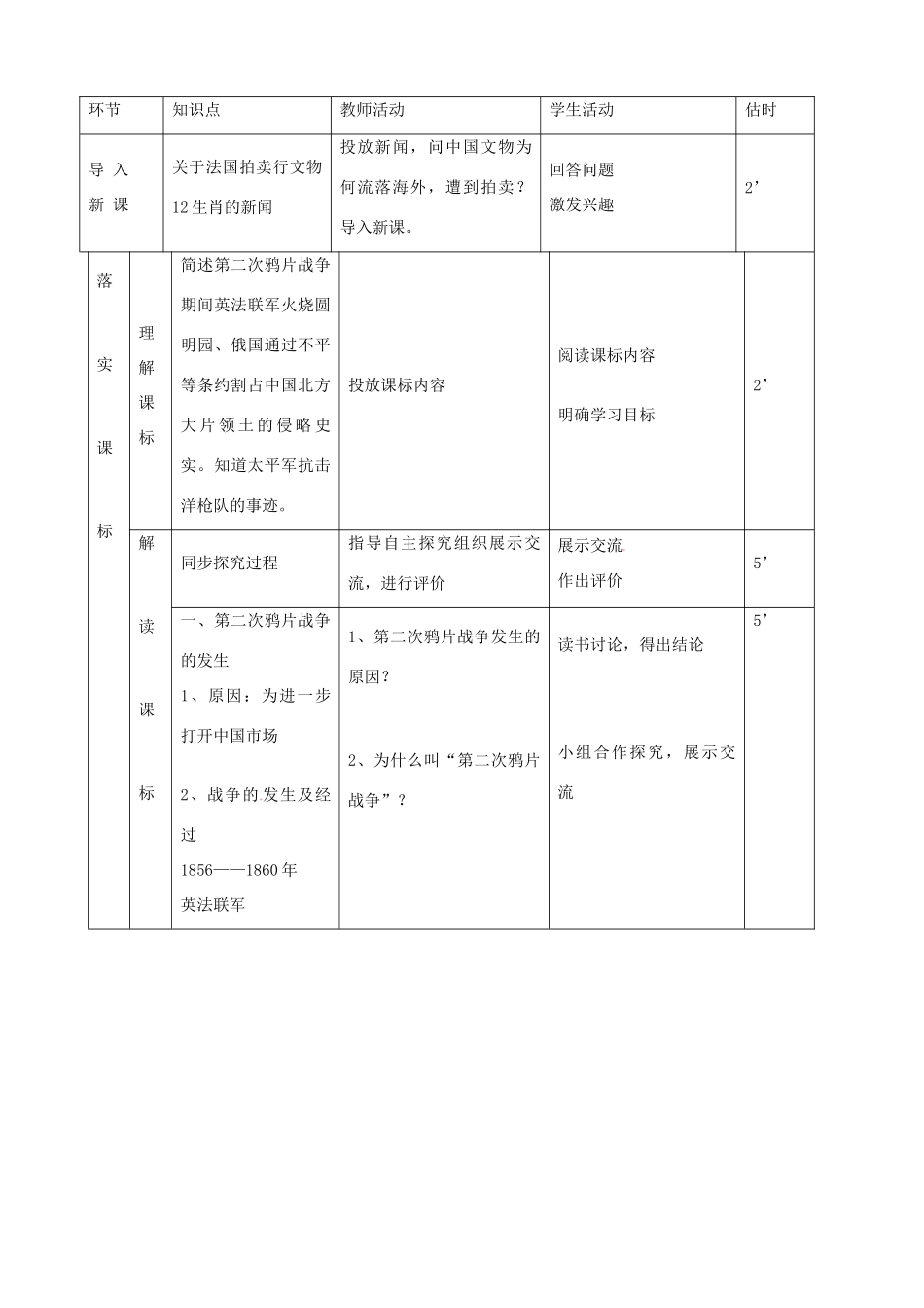 八年级历史上册《第2课 第二次鸦片战争期间列强侵华罪行》教案 新人教版_第2页