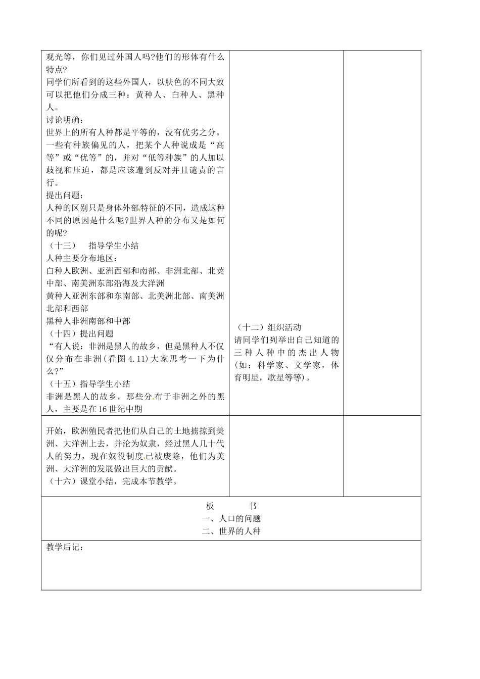 吉林省四平市第十七中学七年级地理上册 4.1 人口与人种（二）教案 新人教版_第3页