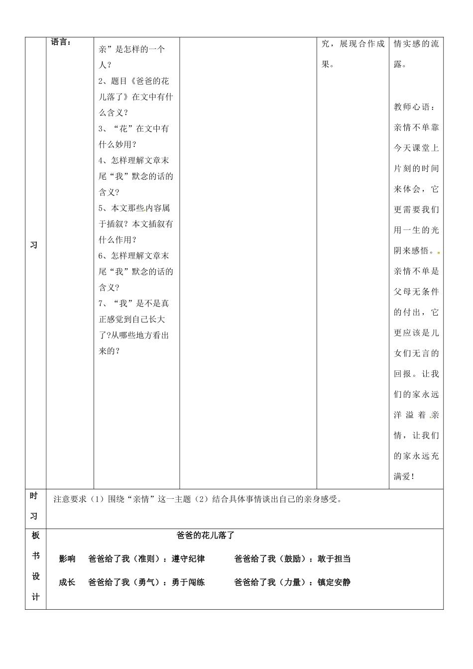 （秋季版）七年级语文上册 第二单元 第6课《爸爸的花落了》导学案3 河大版-河大版初中七年级上册语文学案_第2页