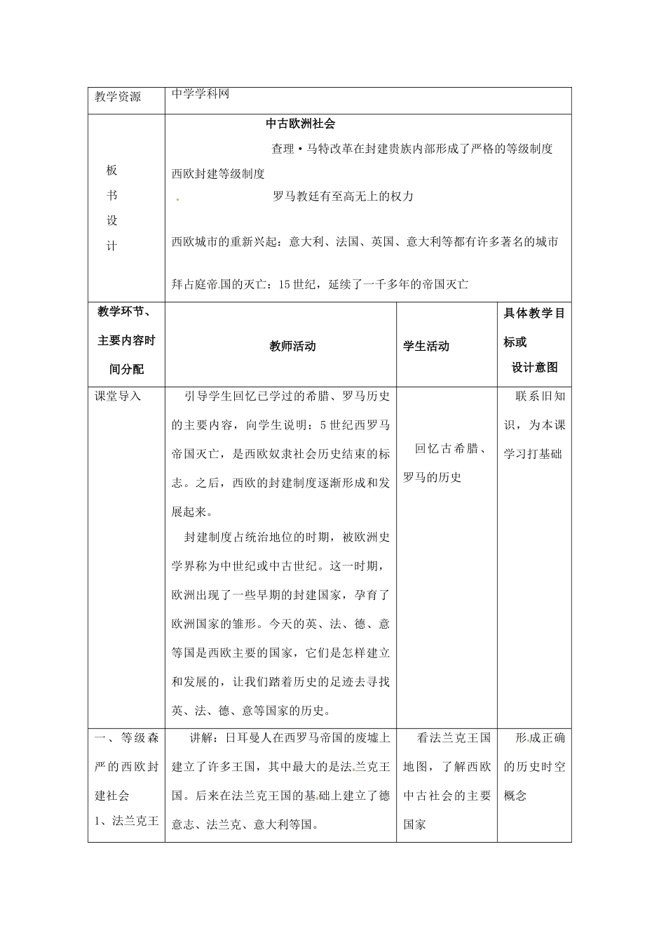 湖南省常德市第九中学九年级历史上册 第二单元 第5课 中古欧洲社会教案 新人教版_第2页