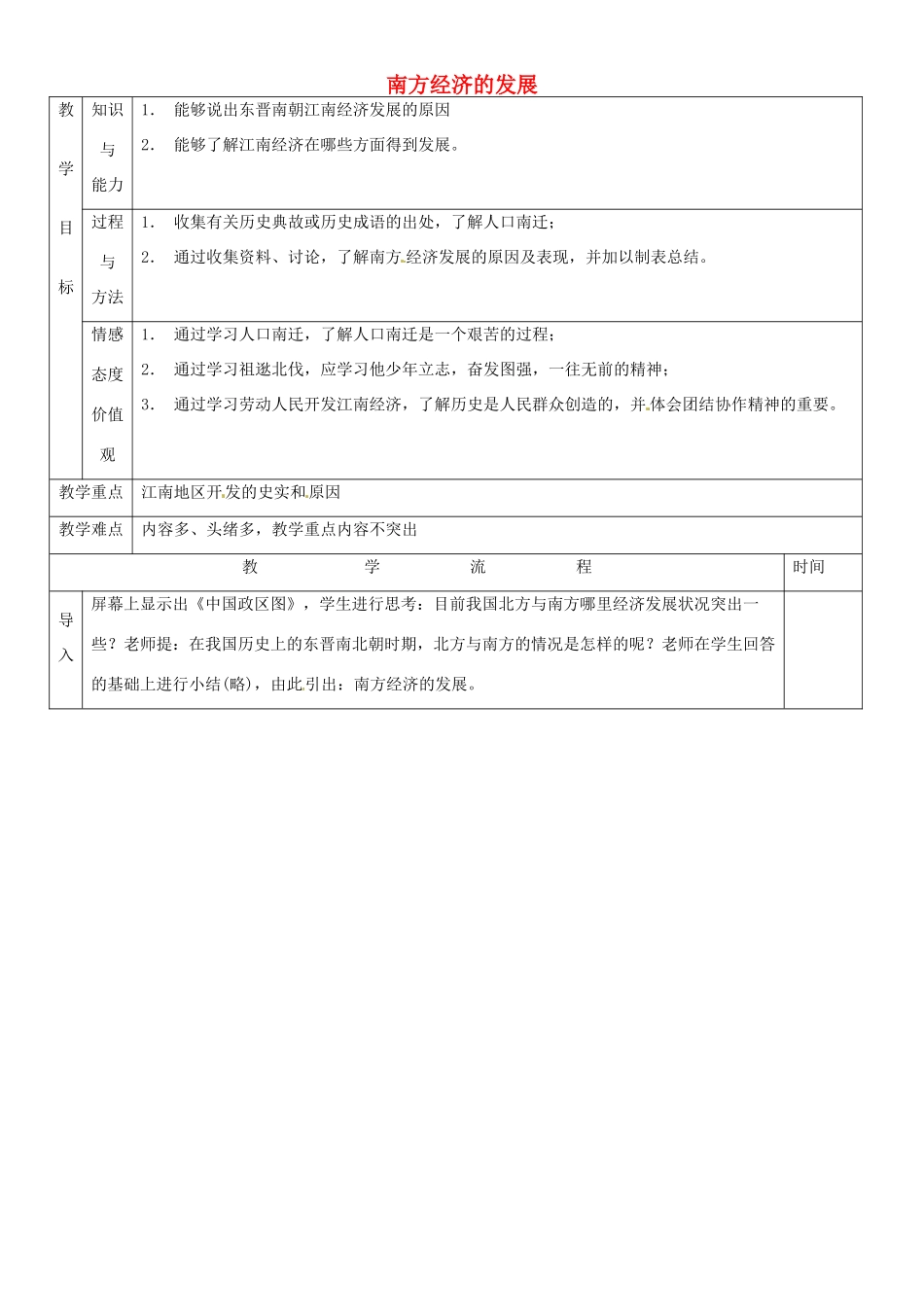 黑龙江省哈尔滨市第四十一中学七年级历史上册 第21课 南方经济的发展教案 北师大版_第1页