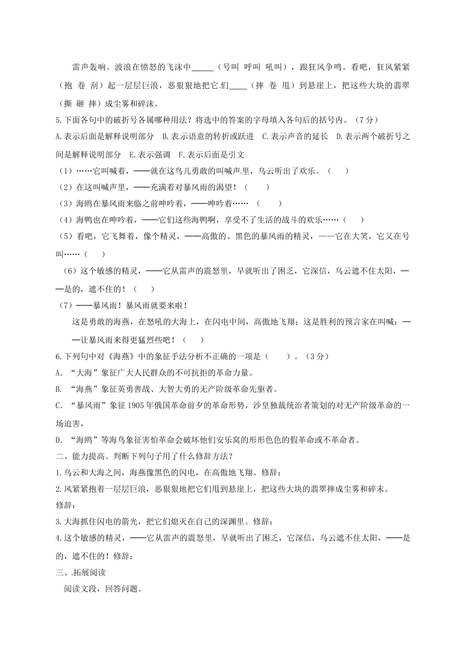 八年级语文下册 第1课《海燕》学案 苏教版-苏教版初中八年级下册语文学案_第3页