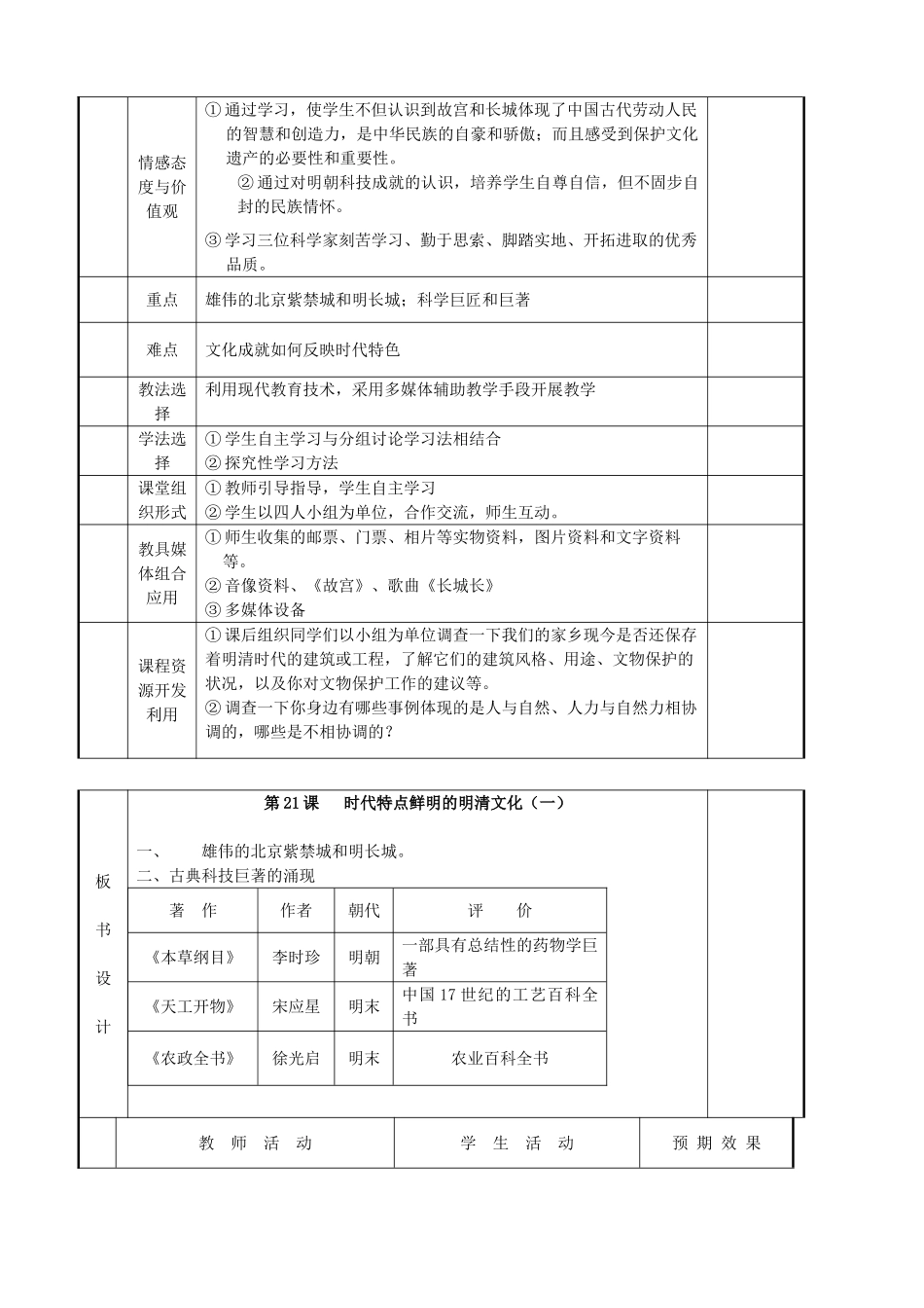 湖南省长沙市第三十二中学七年级历史《时代特点鲜明的明清文化（一）》教案_第2页