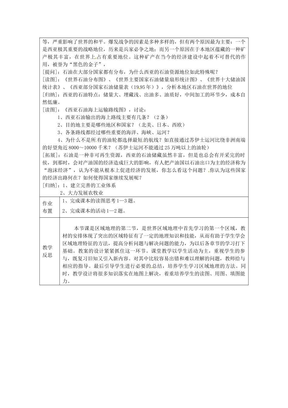 广东省佛山市中大附中三水实验中学七年级地理上册《第二章 第三节 西亚（1）》教案 粤教版_第2页