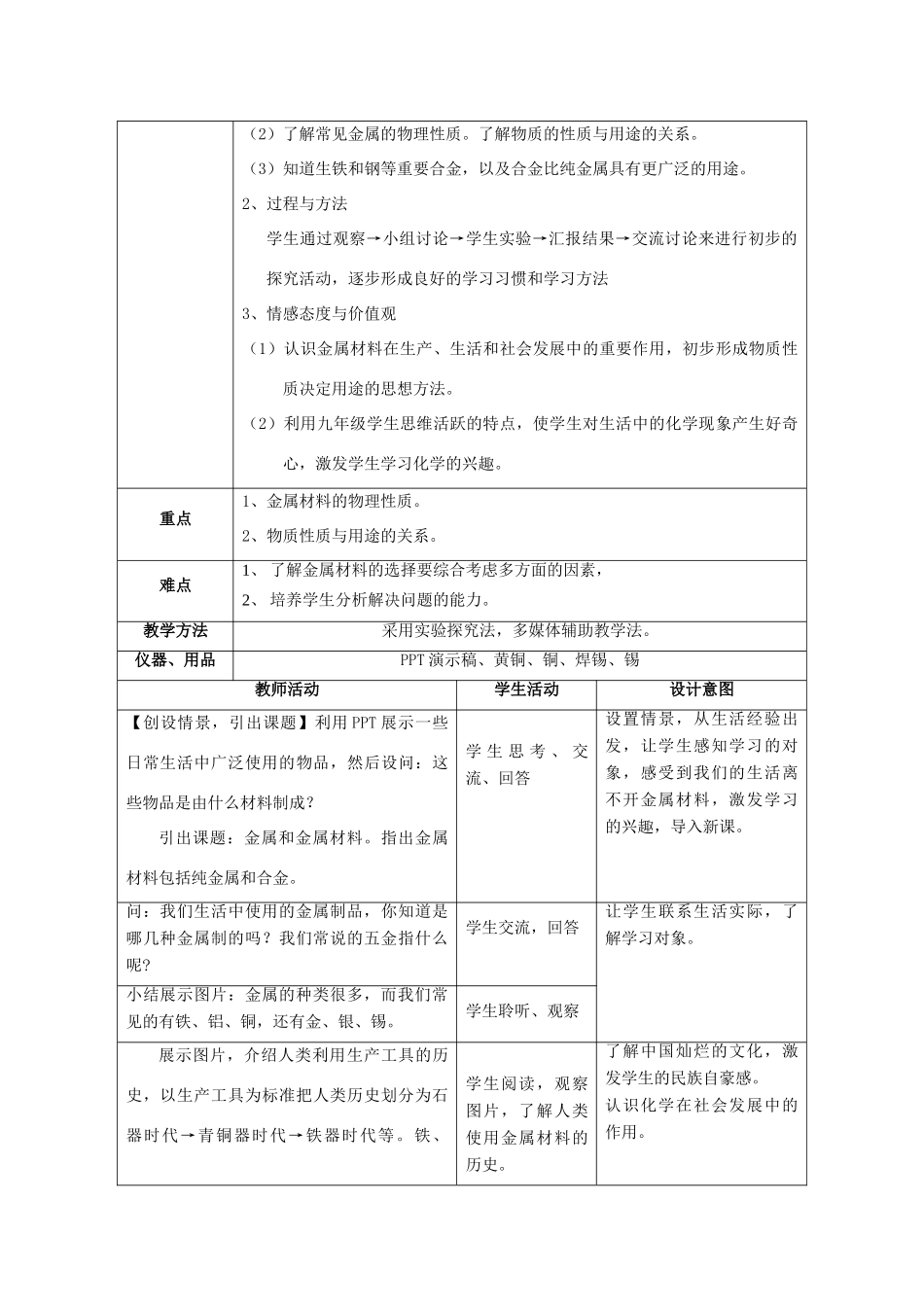 初三化学金属材料教案 人教版_第2页